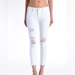 Just Black White Distressed Fray Hem Skinny Jeans
